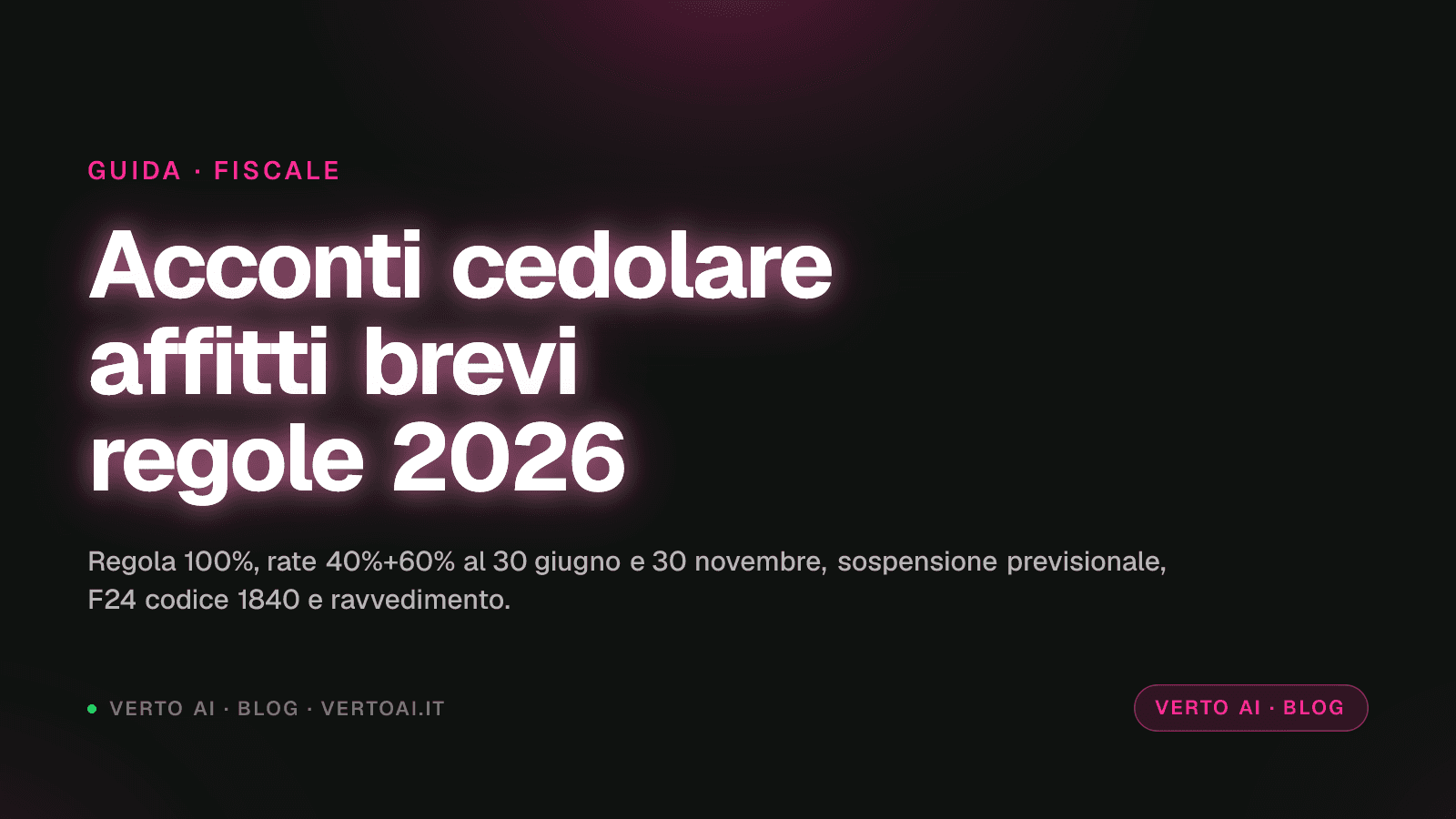 Acconto cedolare secca 2026 F24 codice 1840 rate 40% 60% affitti brevi