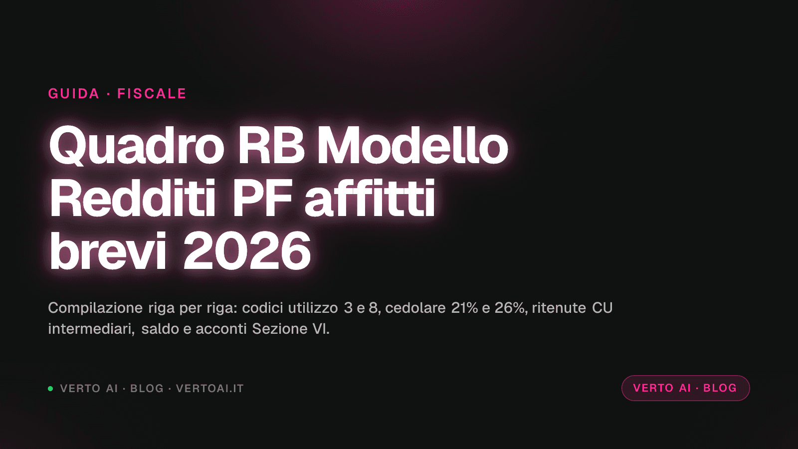 Quadro RB Modello Redditi PF affitti brevi Airbnb compilazione 2026